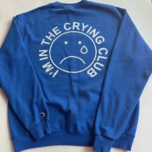 Womens Graphic Sweater CRYING club blue vintage inspired casual‎ collegiate L